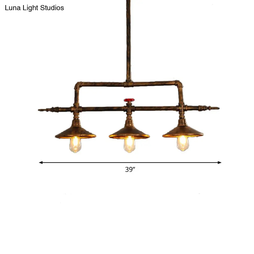 DecorBites™ Industrial Rust Iron Hanging Ceiling Lamp with Water Pipe Design & 3 Bell-Shaped Lights