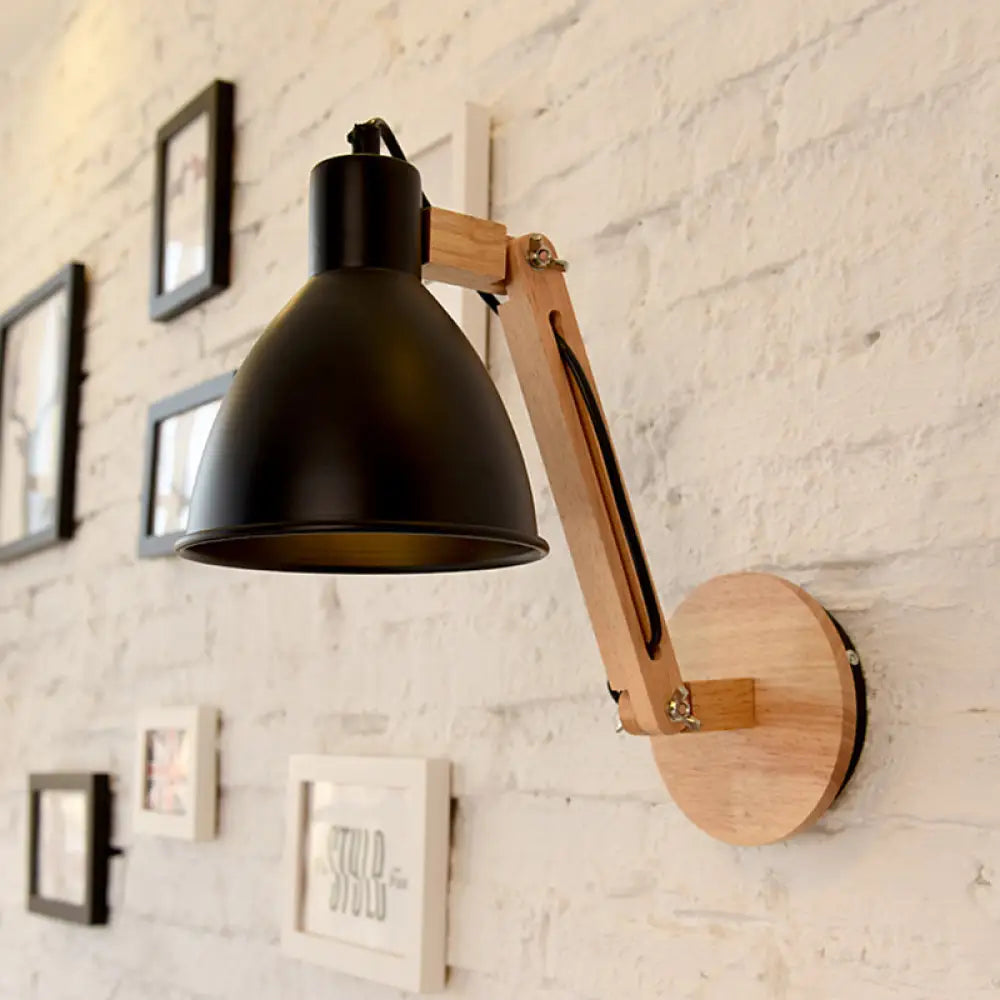 DecorBites™ Iron Domed Wall Mounted Lamp: Modern 1 Head Wall Light with Swing Arm and White/Black Finish
