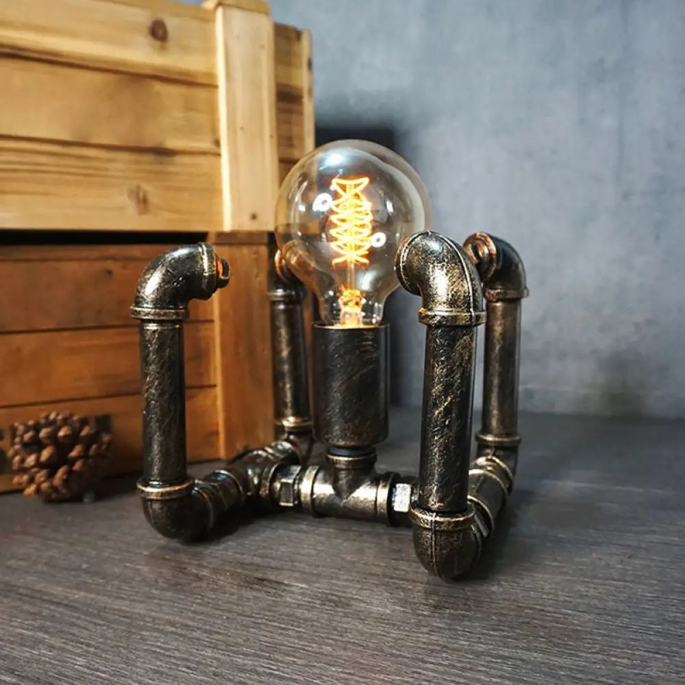 DecorBites™ Iron Pipe Art Night Lamp - Industrial Table Light in Bronze for Boys Room