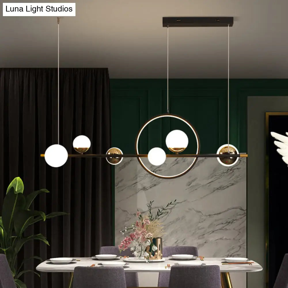 DecorBites™ Karen's 6 Light Modern Black Metal Spherical Glass Island Pendant Lighting for Dining Room