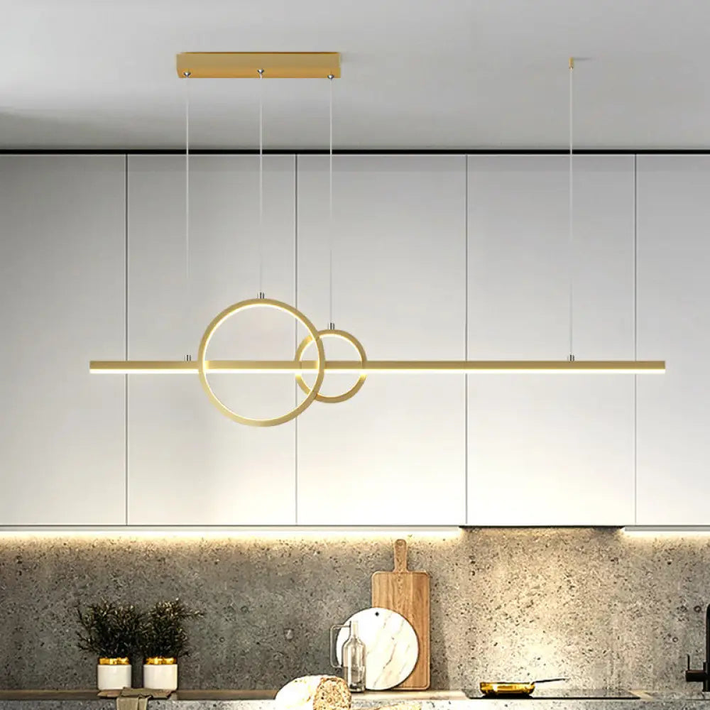 DecorBites™ LED Restaurant Island Pendant - Contemporary Black/Gold Metal Shade with Warm/White Lighting