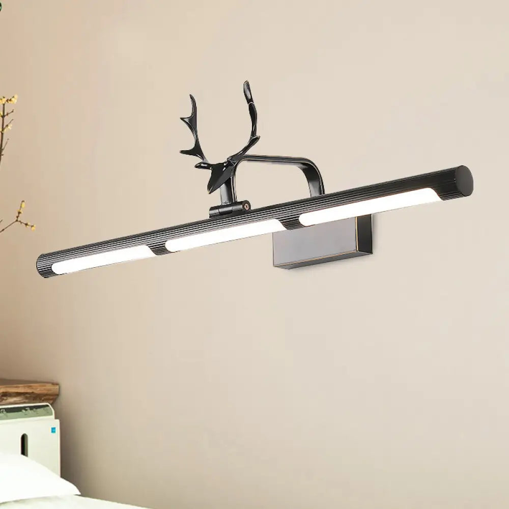 DecorBites™ Lodge Style LED Metal Wall Lamp with Antler Accent - 17"/25" W, Black Finish - Ideal for Bathroom Vanity Lighting