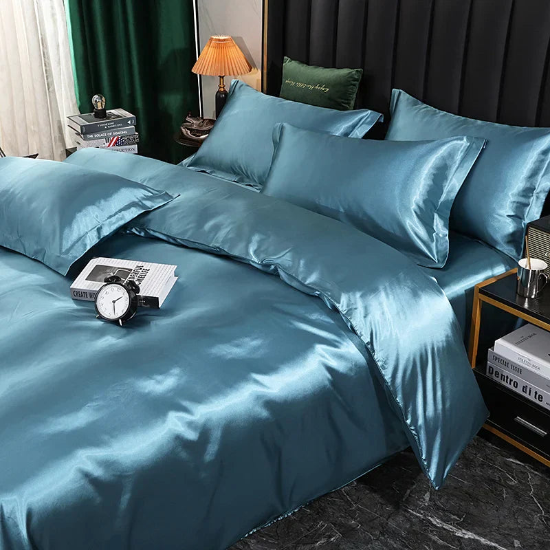 DecorBites™ Luxurious Solid Color Silk Bedding Set