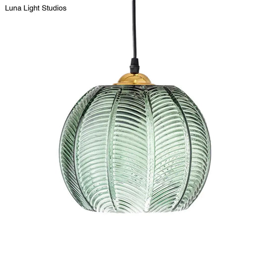 DecorBites™ Mara - Green Ribbed Glass Pumpkin Dinette Pendant Lamp