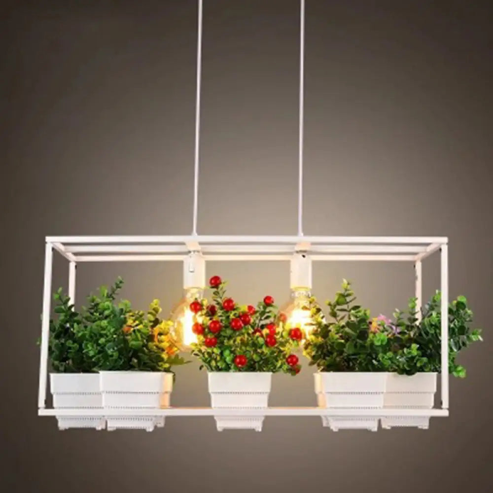 DecorBites™ Metal 2-Head Rectangle Pendant Light Fixture for Restaurants with Hanging Artificial Bonsai