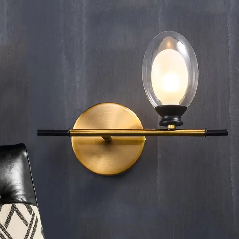 DecorBites™ Mid Century Brass Wall Lamp with Dual Oval Clear/Amber Glass Shade