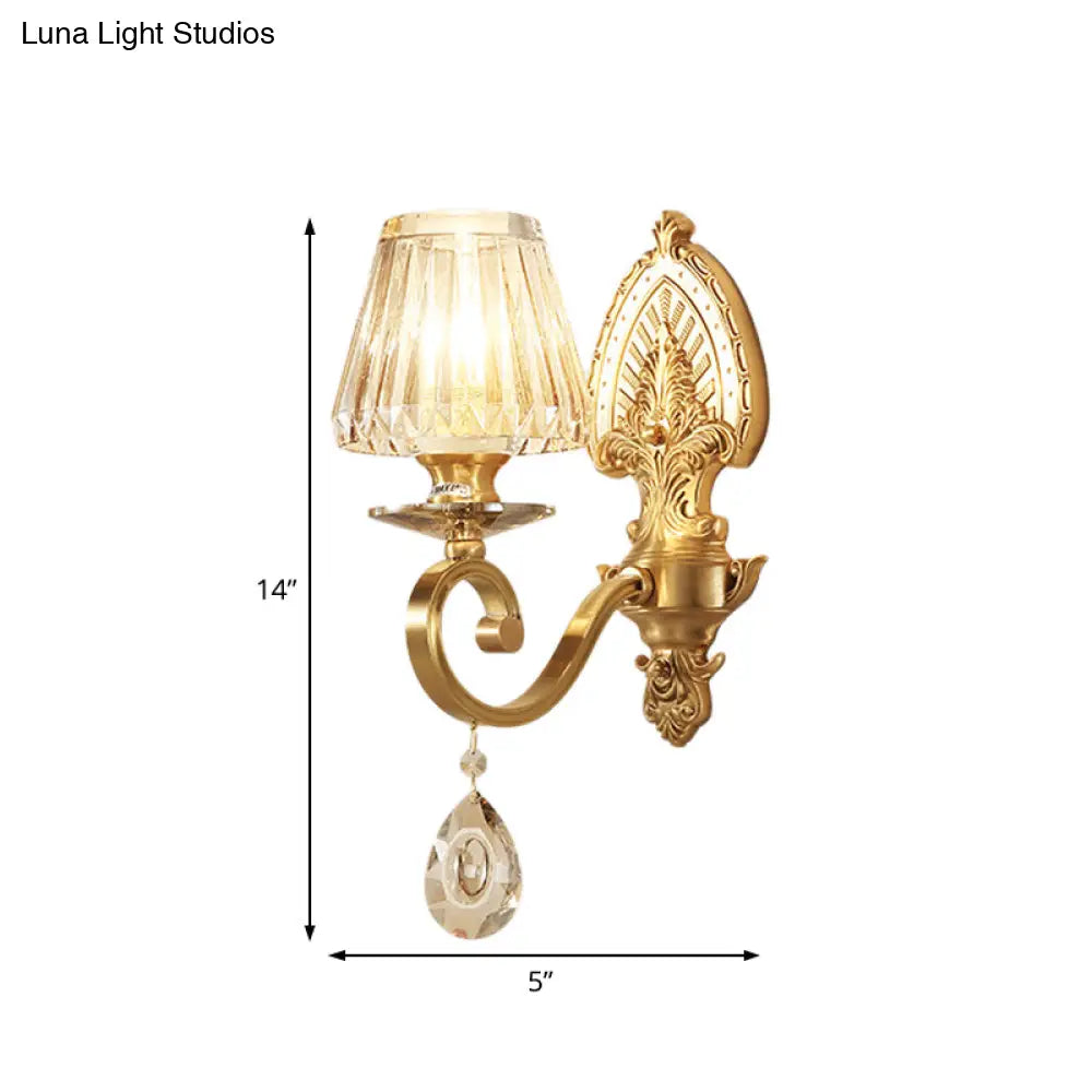 DecorBites™ Mid-Century Gold Tapered Flush Mount Wall Sconce - 1 Light Crystal Fixture for Living Room