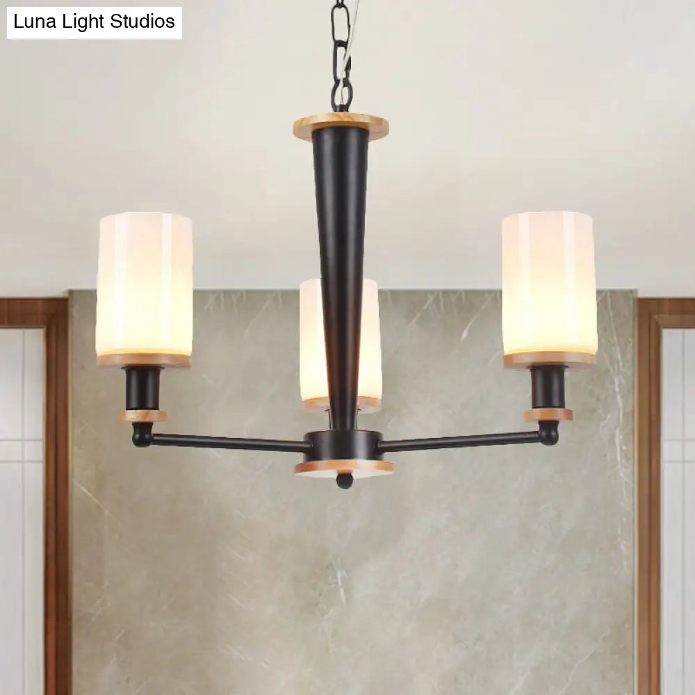 DecorBites™ Mid-Century Opal Frosted Glass Chandelier - 3-Light Pendant Ceiling Light in Black
