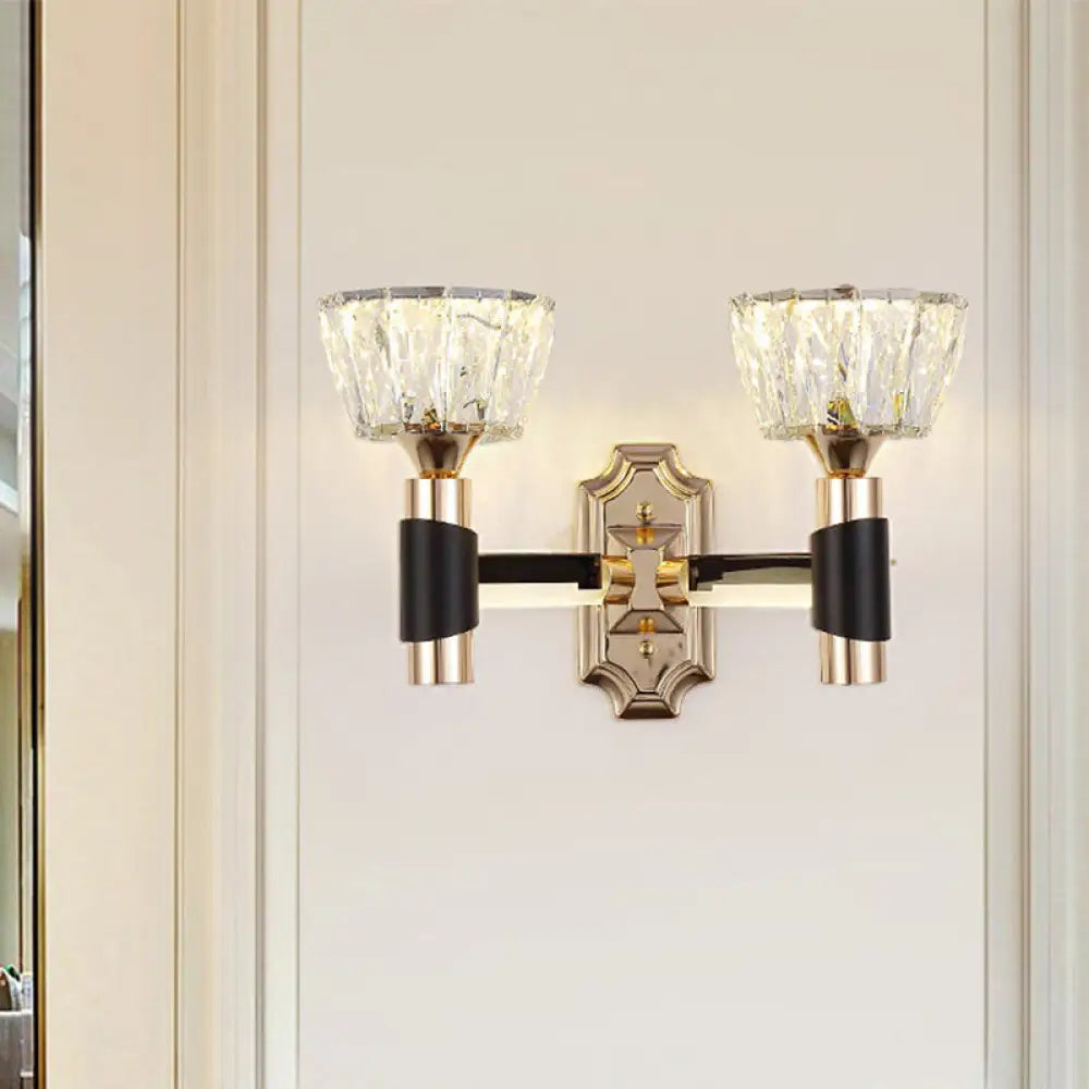 DecorBites™ Minimalist Black & Gold Crystal Block Wall Sconce – Half-Light Bowl Lamp