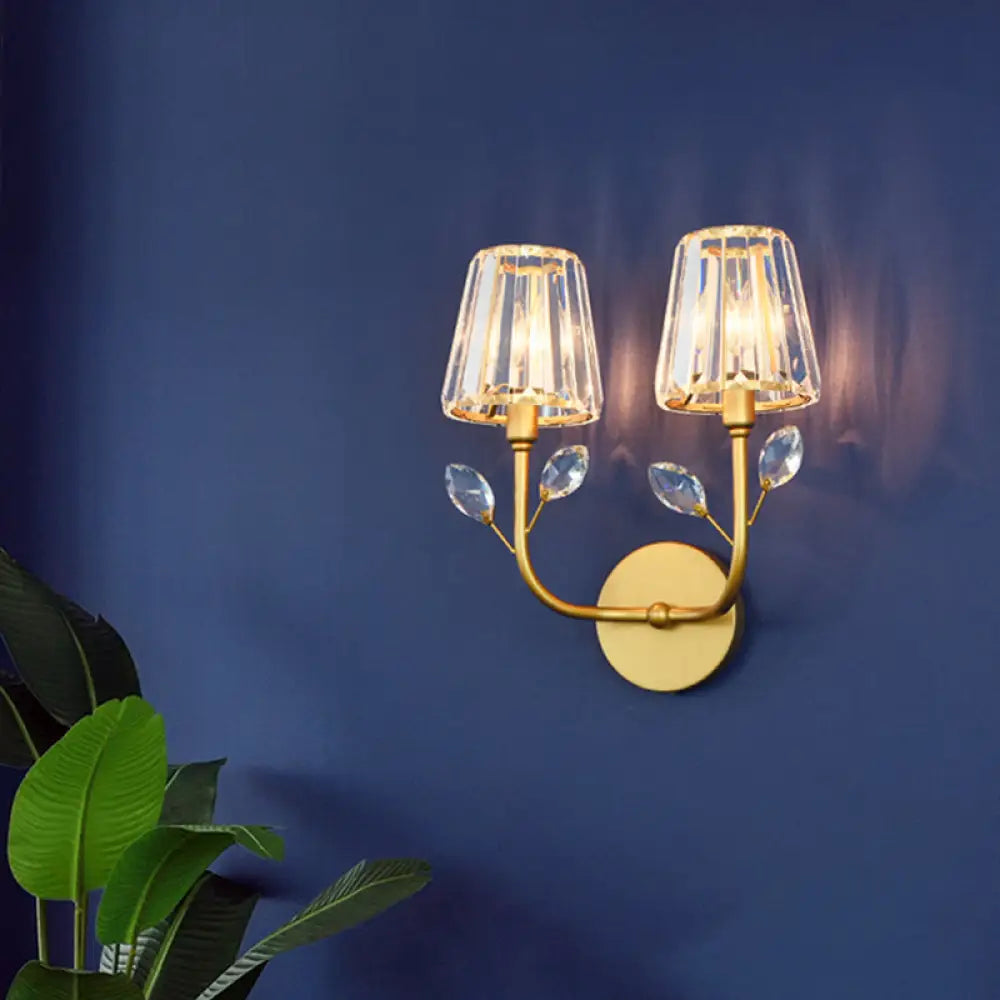 DecorBites™ Minimalist Brass Finish Tapered Wall Sconce with Crystal accents
