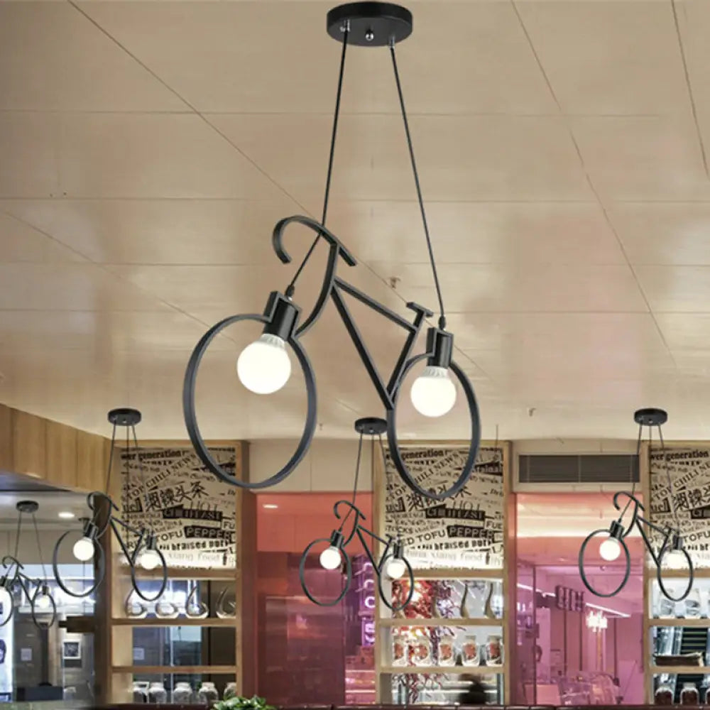DecorBites™ Minimalist City Bike Pendant Light for Kids Room - 2-Light Iron Suspension with Open Bulb Design