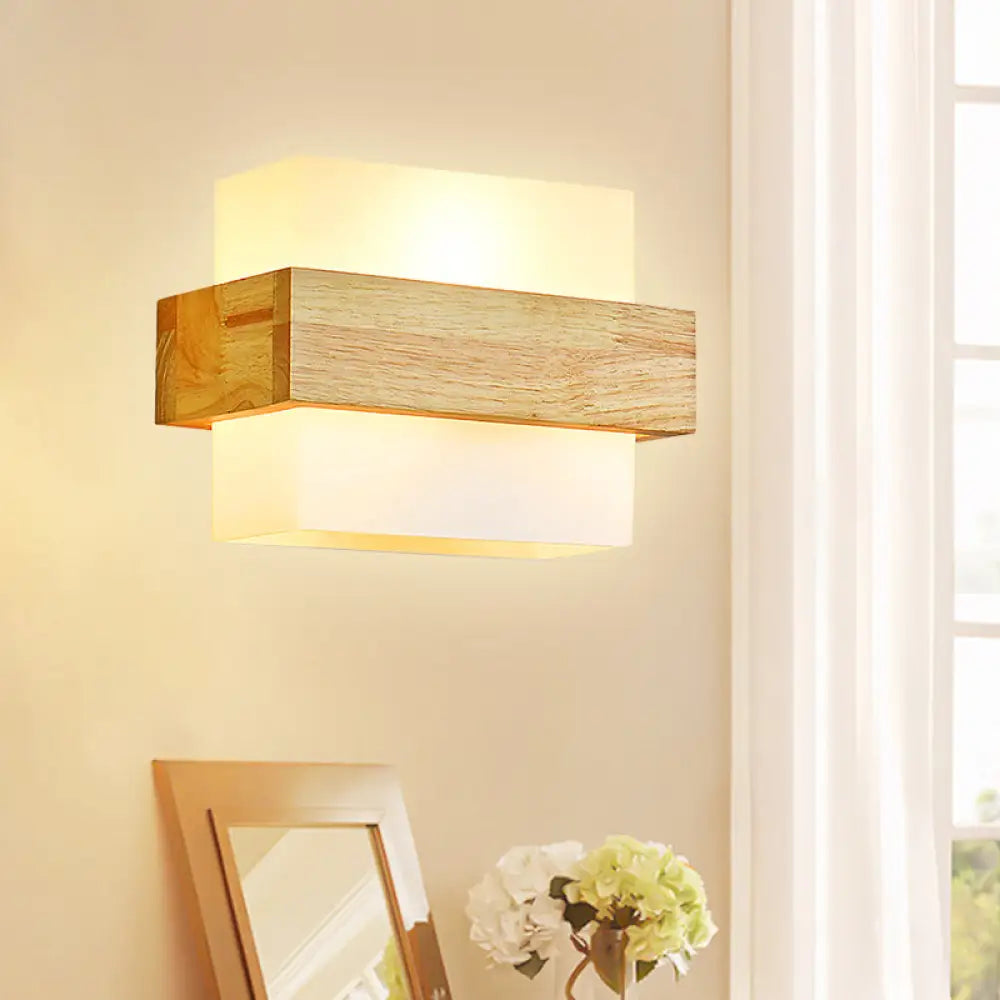 DecorBites™ Minimalist Cube Wall Sconce with Opal Glass and Wood Detail