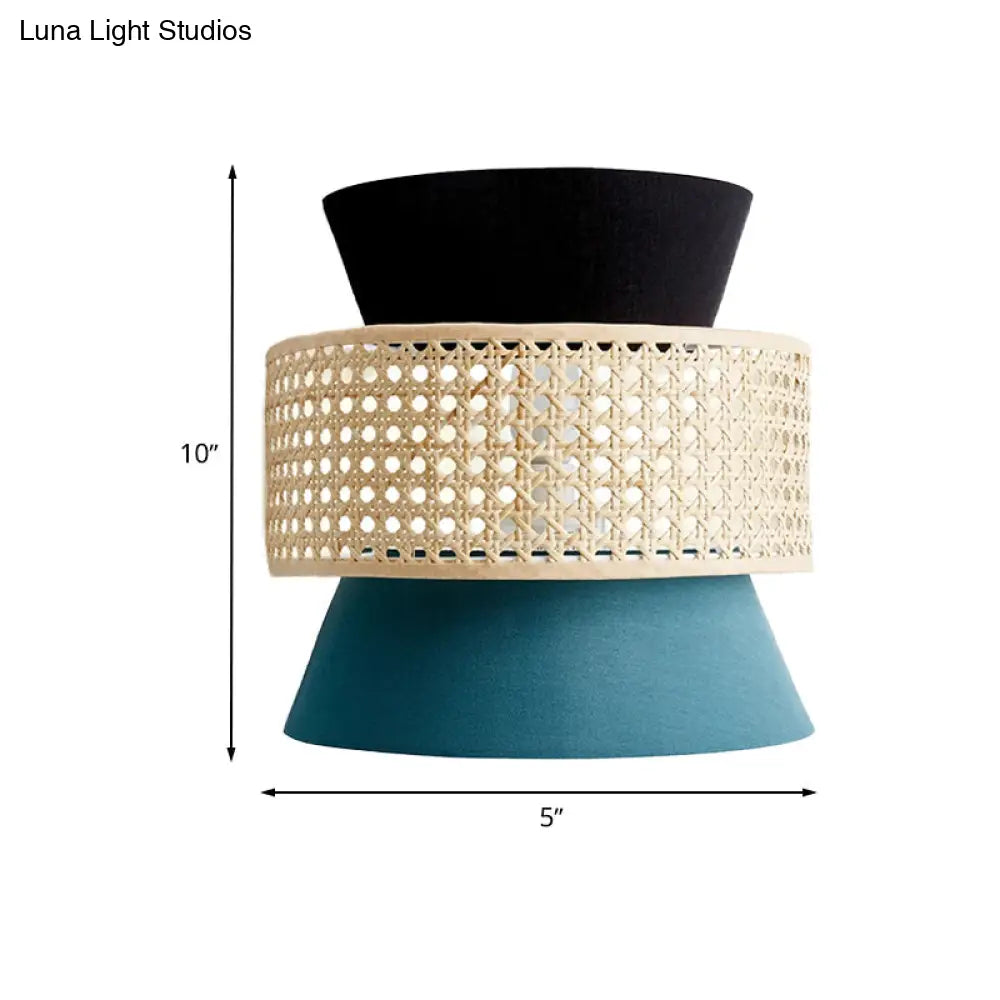 DecorBites™ Minimalist Dual Cone Wall Lamp with Fabric Shade | Black and Blue Sconce Lighting in Rattan Design