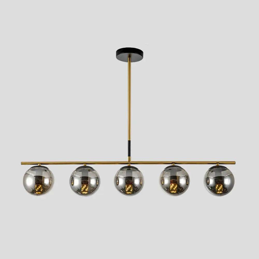 DecorBites™ Minimalist Glass Globe Island Chandelier with Brass Pendant - 4/5 Lights in White, Smoke Grey, or Clear