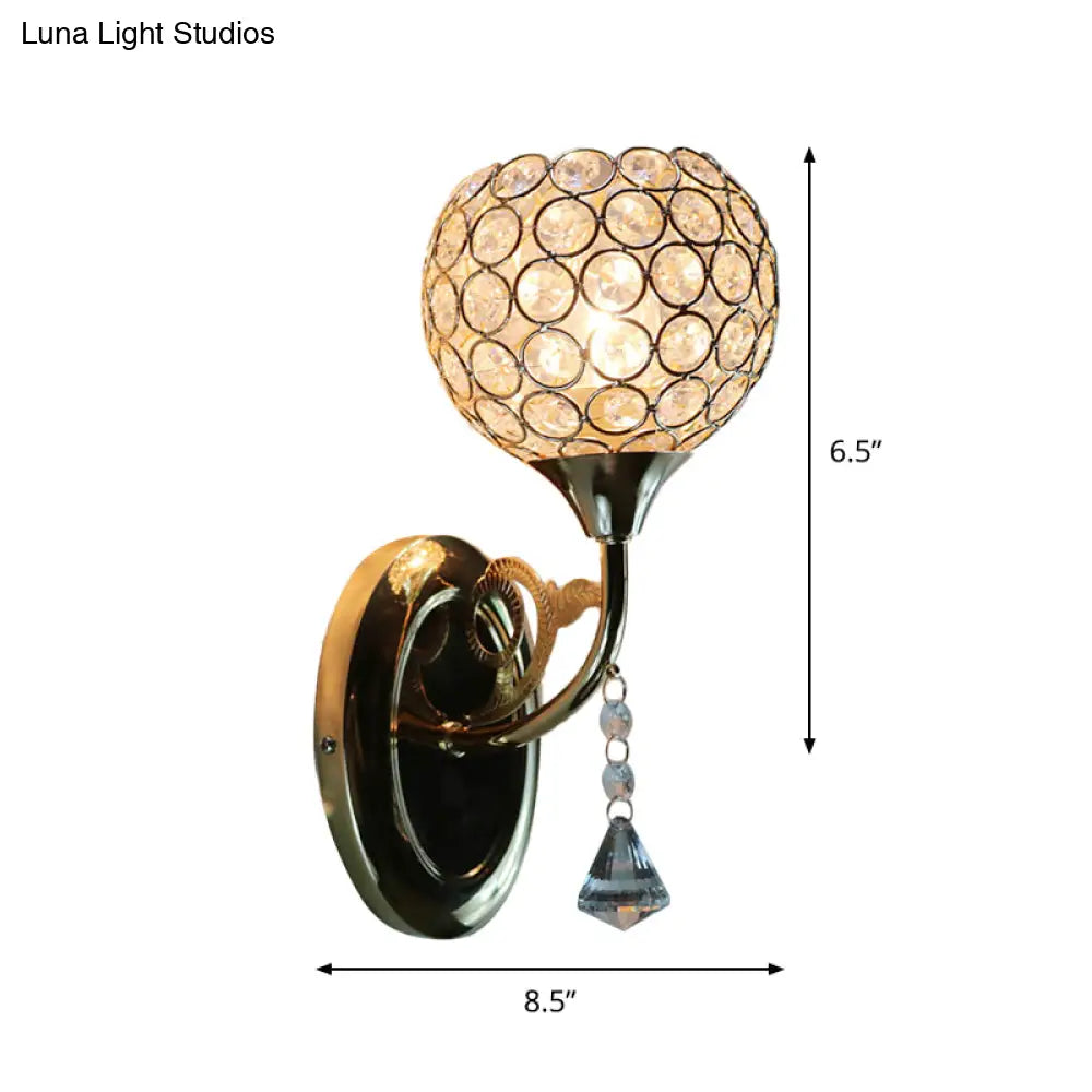DecorBites™ Minimalist Gold Bowl Wall Sconce Light: Opulent Crystal Inlaid Fixture for Bedroom, 1 Bulb