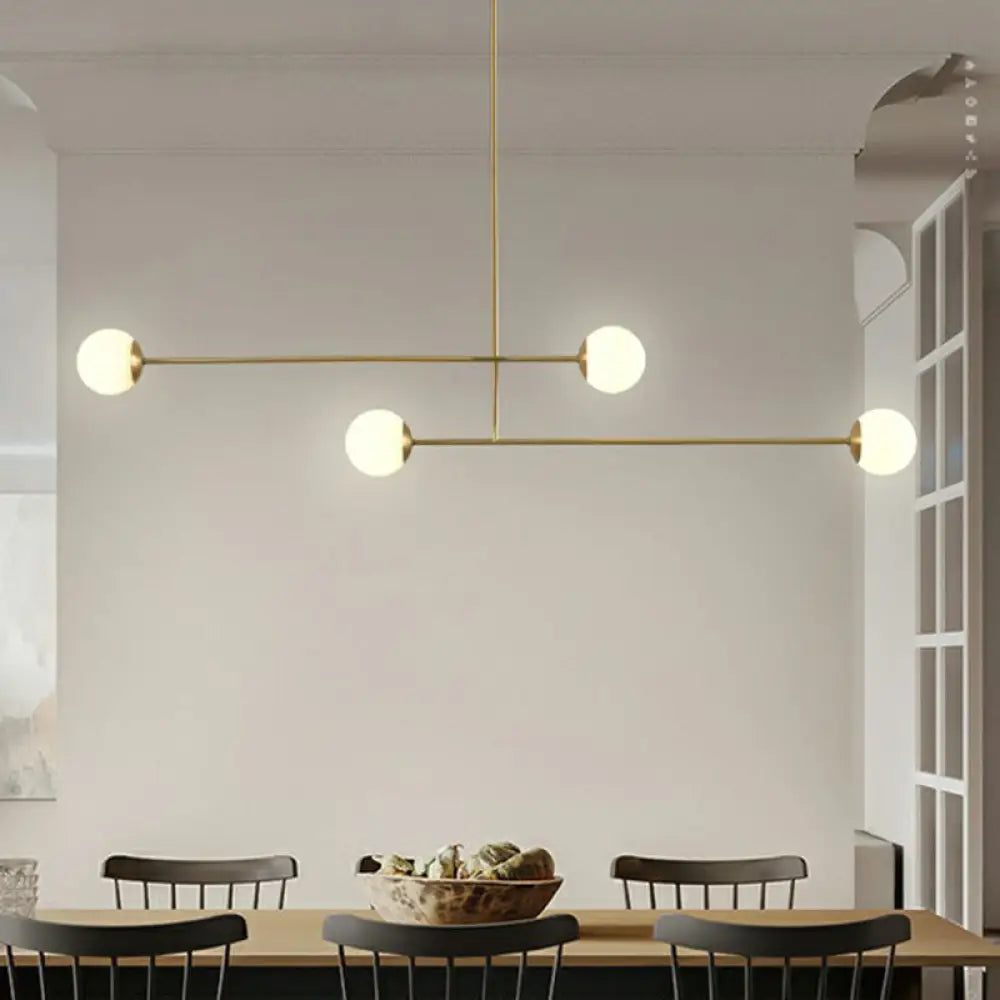 DecorBites™ Minimalist Gold Finish Pendant Light with Opal Glass Shade – 4-Bulb Metallic Island Lamp