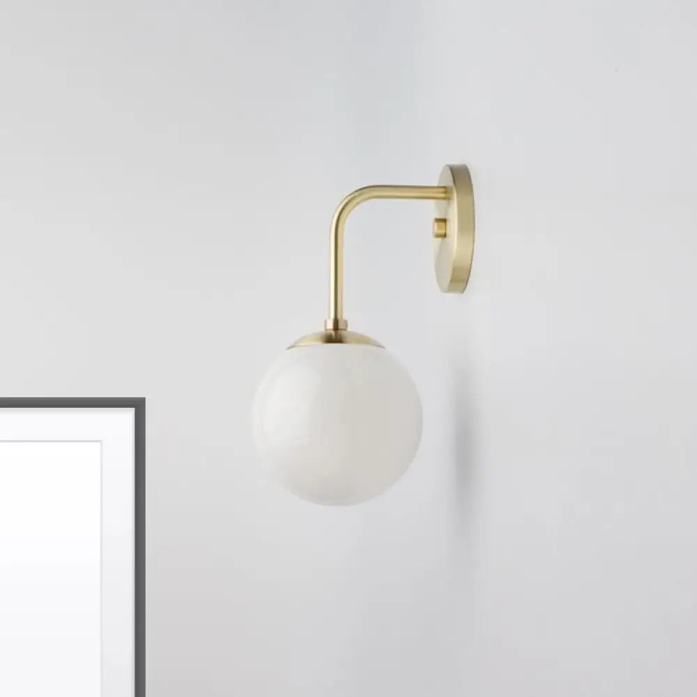 DecorBites™ Minimalist Golden/Black Wall Sconce Light with Milky Glass Ball Shade - 1-Bulb Bedside Lamp