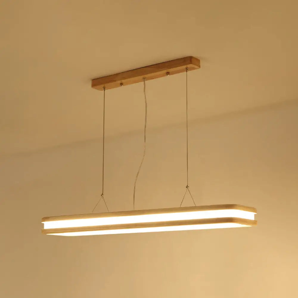 DecorBites™ Minimalist LED Wood Rectangular Hanging Island Lamp - Acrylic Ceiling Suspension for Dinners