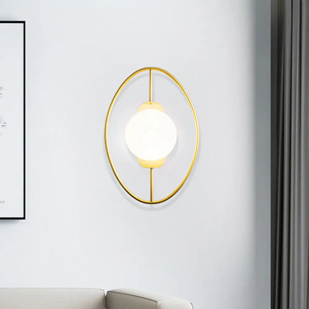 DecorBites™ Minimalist Metal Halo Ring Sconce Lighting with Black/Gold Finish, Orb White Glass Shade