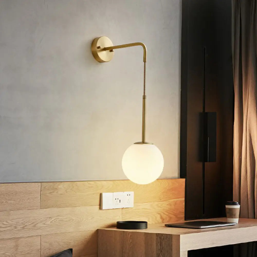 DecorBites™ Minimalist Mini Globe Wall Sconce with Cream Glass and Gold Finish for 1-Bulb Wall Lighting