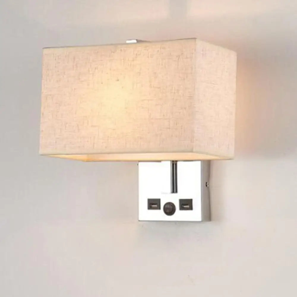 DecorBites™ Minimalist Rectangle Wall Light Kit with USB Port - Single-Bulb Beige/Black/White Fabric Lamp