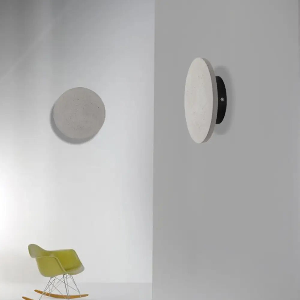DecorBites™ Minimalistic Cement Grey LED Wall Sconce Light for Bedside - Flat Round Wall Mount