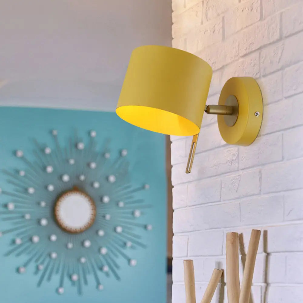 DecorBites™ Minimalistic Metallic Cylinder Wall Mount Sconce - 5" Width - 1 Light - Black/Pink/Yellow/Blue - Ideal for Corridors