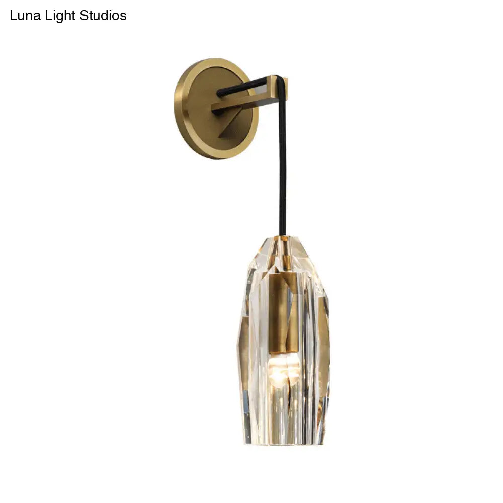 DecorBites™ Modern 1-Light Gold Crystal Wall Sconce with Pendant Cord - Hand-Cut Lamp Fixture