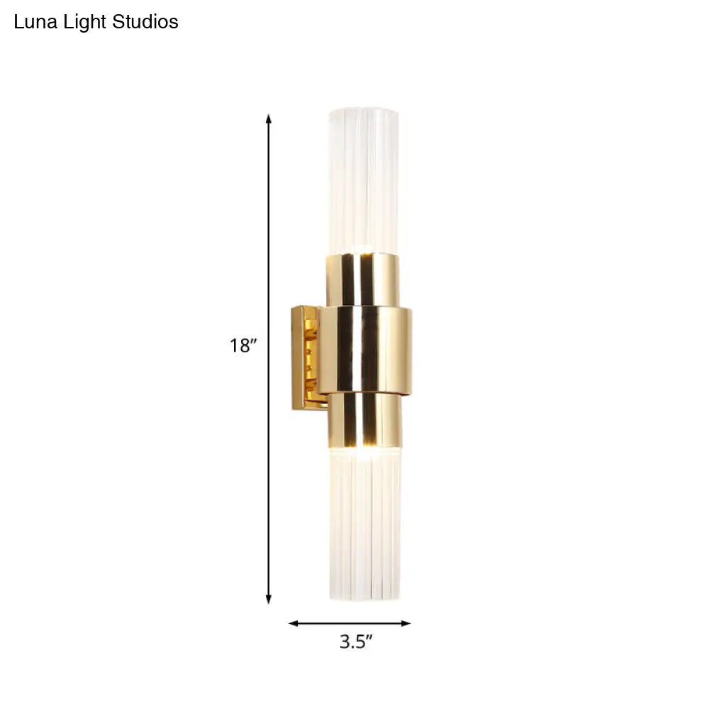 DecorBites™ Modern 2-Headed Gold Wall Sconce with Clear Ribbed Glass for Bathroom