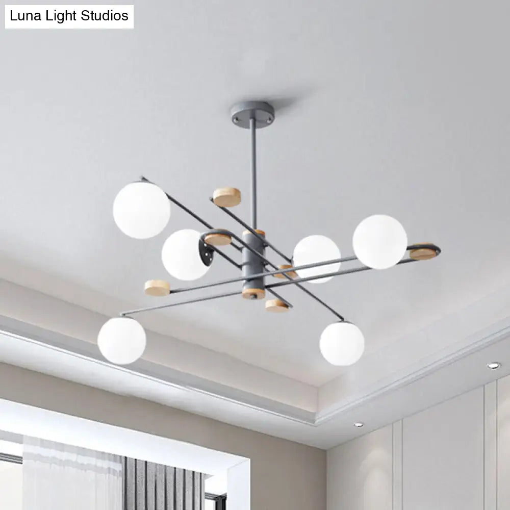 DecorBites™ Modern 6-Head Black/Grey Chandelier Lighting Fixture for Living Room with Milky Glass