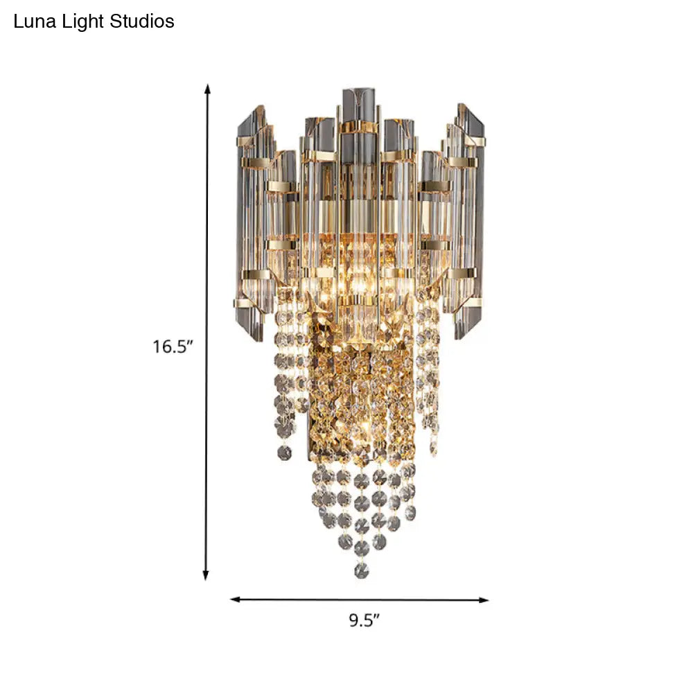 DecorBites™ Modern Beaded Crystal Wall Sconce with 2 Smoky Grey Lights for Living Room