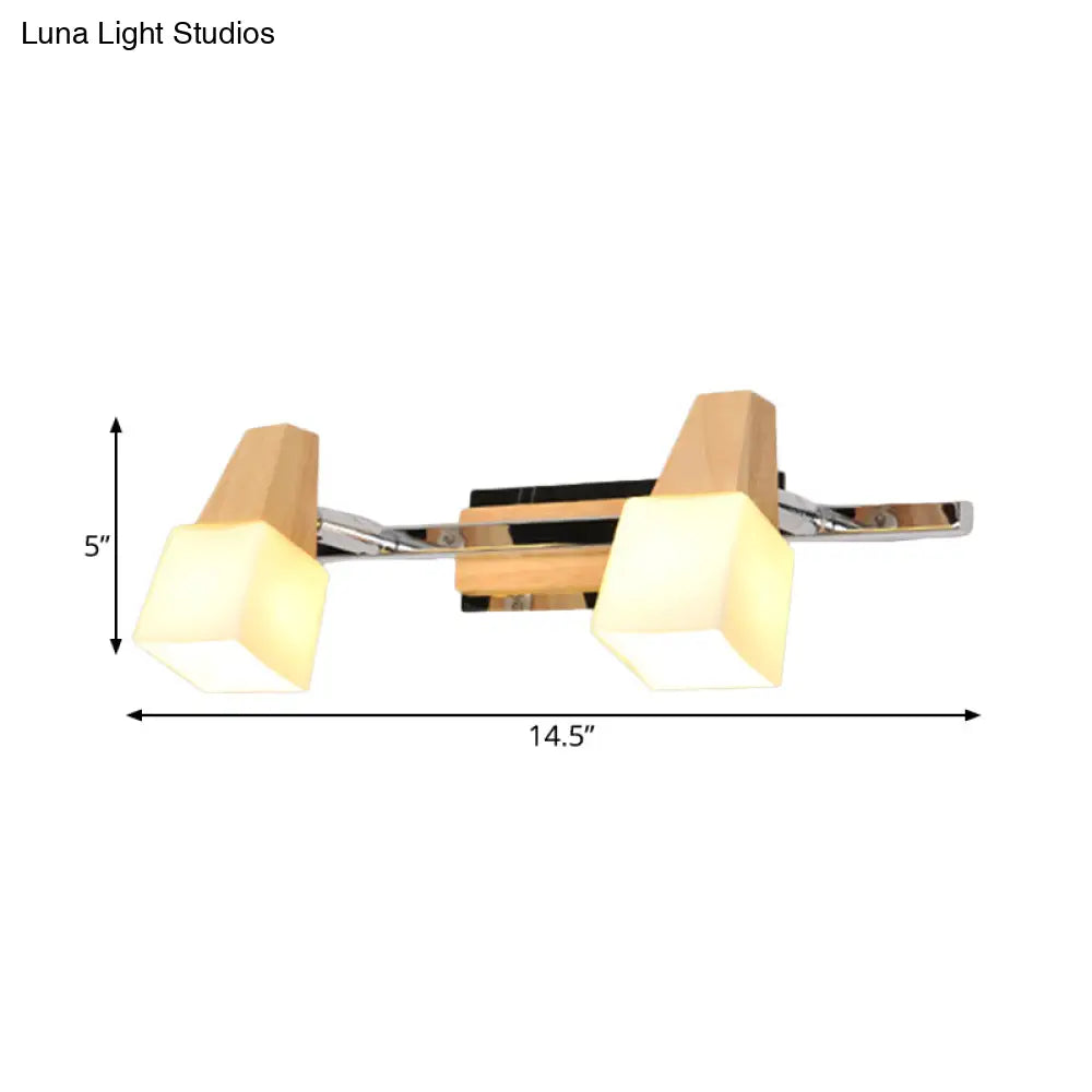 DecorBites™ Modern Beige Cube Vanity Light Fixture with 2-Light Milk White Glass Shade, Wall Mount Lamp