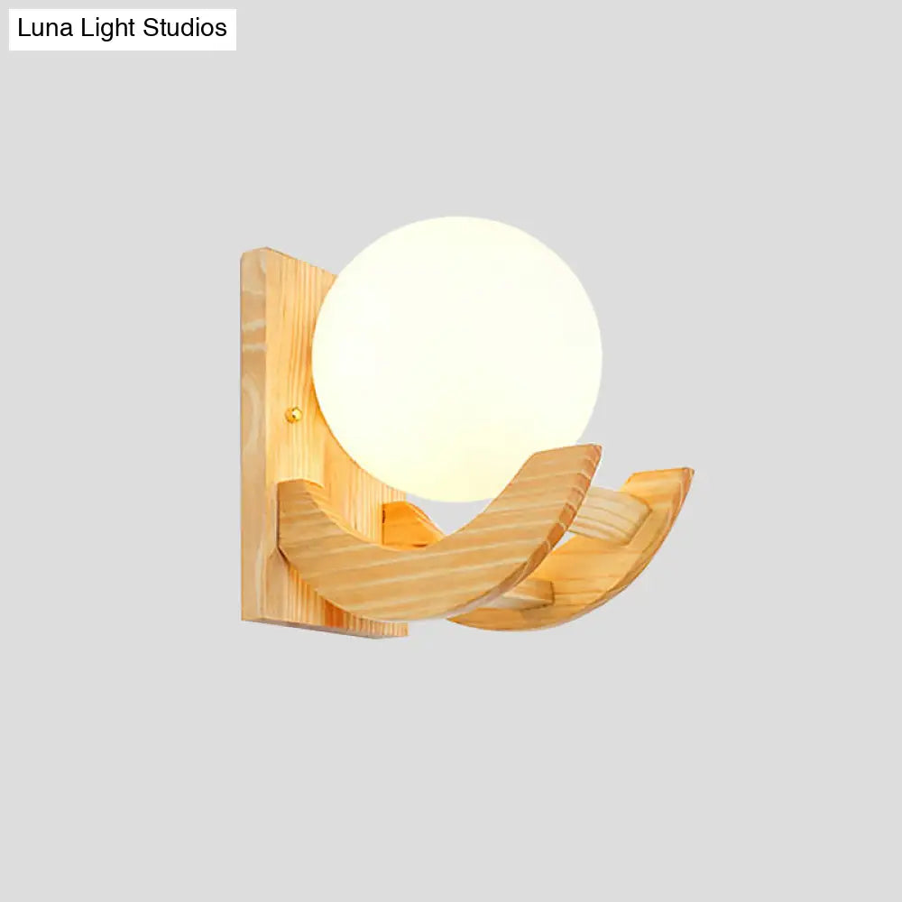 DecorBites™ Modern Beige Wood Sconce Light Fixture with White Glass Shade - Wall Mounted Lamp