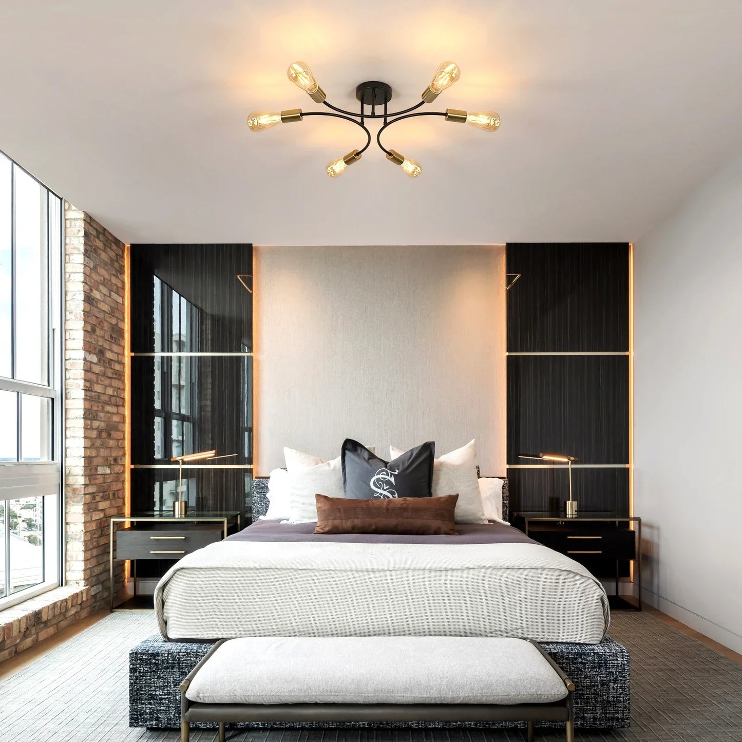 DecorBites™ Modern Black and Gold Sputnik Chandelier