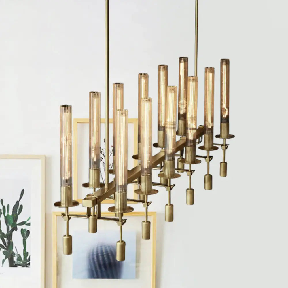 DecorBites™ Modern Black/Brass/Nickel Tube Island Chandelier - Multi-Light Fluted Glass LED Hanging Lamp with Linear Design