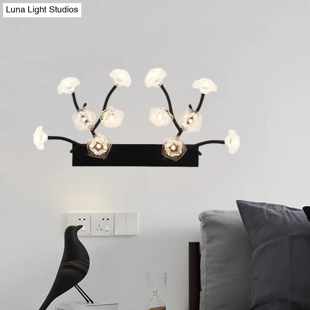 DecorBites™ Modern Black Glass Wall Sconce - Blossom 12-Light Clear Lighting for Bedroom