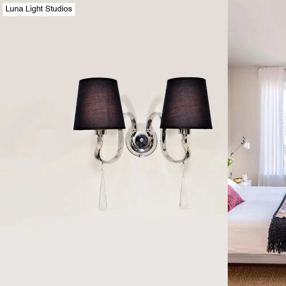 DecorBites™ Modern Black Taper Shade Wall Mount Light with Stainless Steel Arm and Crystal Drop, 2-Bulb Sconce Fixture
