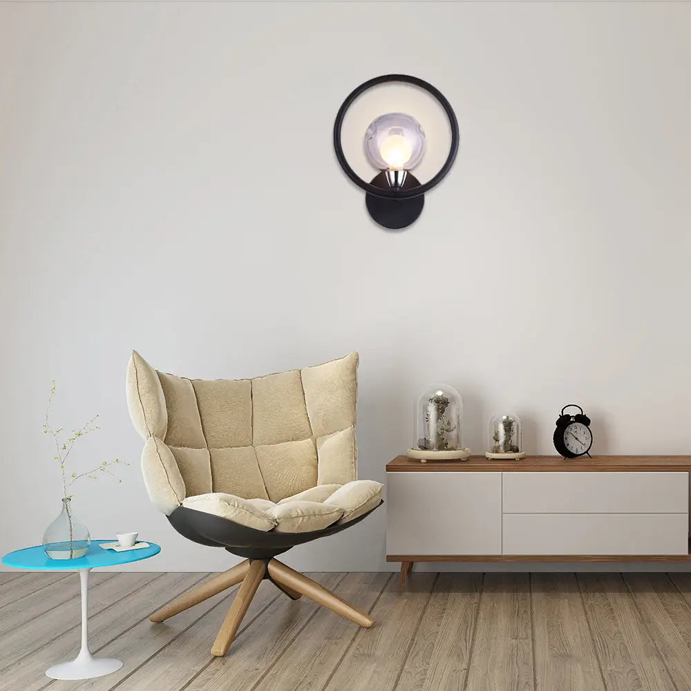 DecorBites™ Modern Black/White Ring Wall Sconce Lamp with Glass Ball Shade
