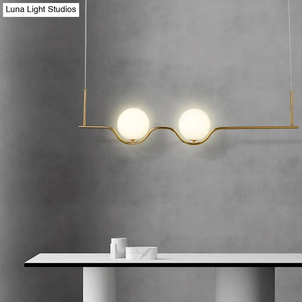 DecorBites™ Modern Brass 2-Head Island Pendant with Adjustable Cord - Ball White Glass Shade - Living Room Ceiling Light