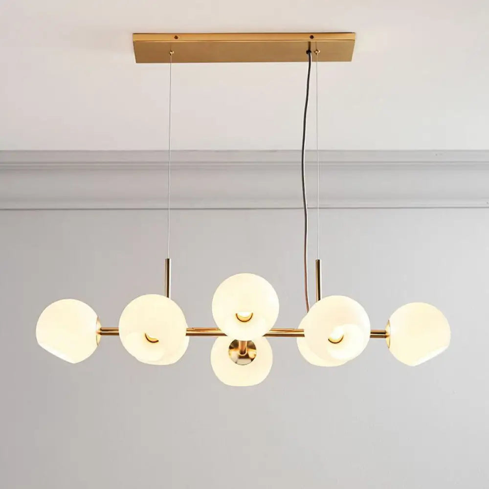 DecorBites™ Modern Brass Island Light with Dome Glass Shades - 8-Light Dining Room Suspension Lighting