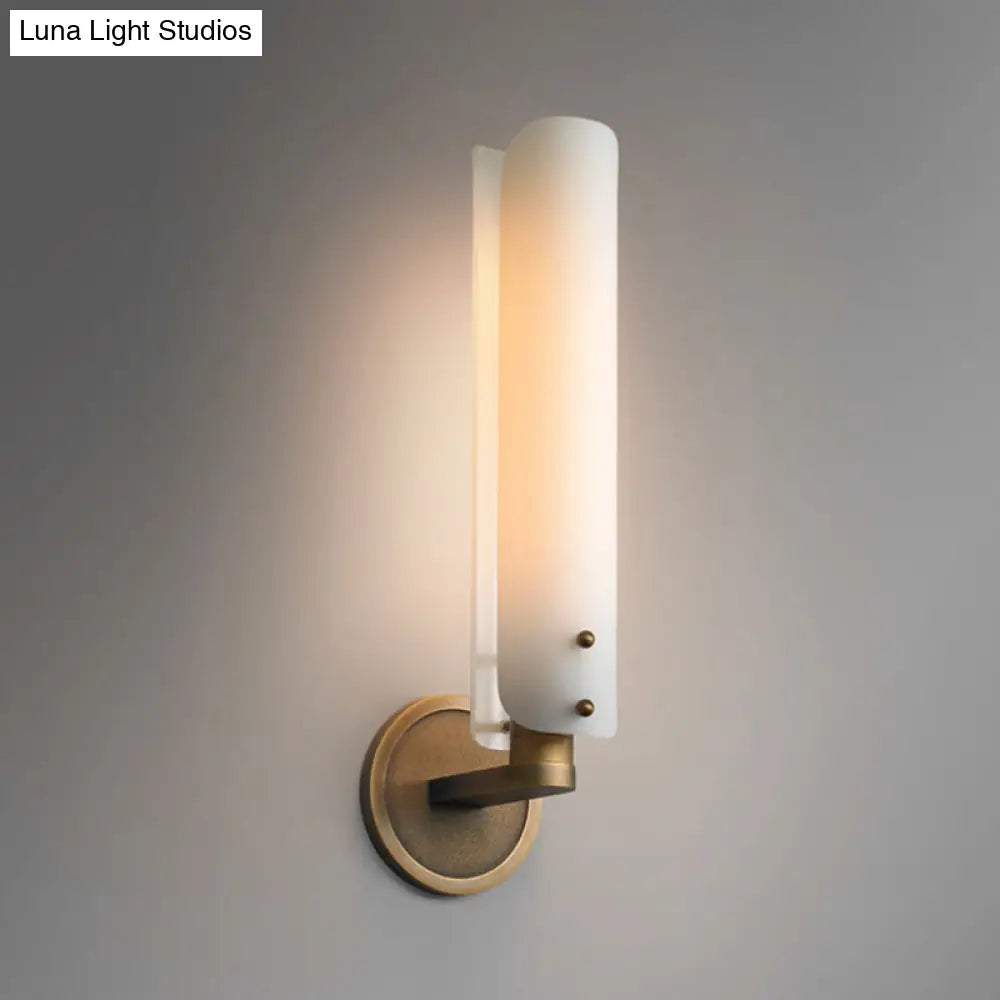 DecorBites™ Modern Brass Sconce Light Fixture with Opal Glass Shade - Bedroom Wall Lamp