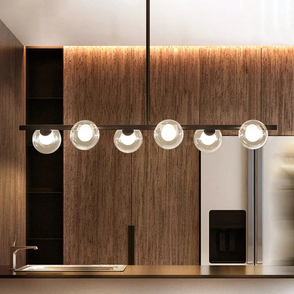 DecorBites™ Modern Bubble Clear Glass Island Ceiling Light - 5/6 Lights Black/Gold Finish - Dining Room Pendant Fixture