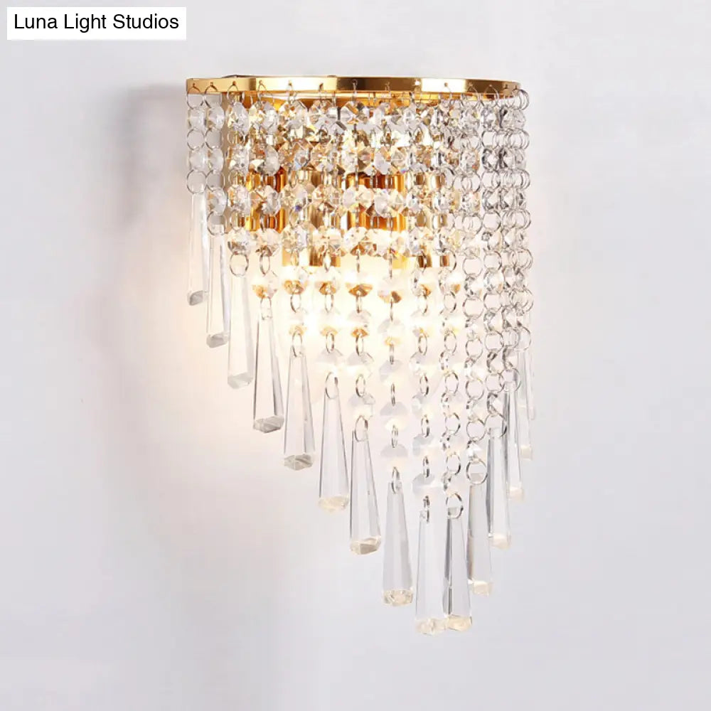 DecorBites™ Modern Clear Crystal Wall Sconce Lamp with 2 Bulbs - Gold Finish
