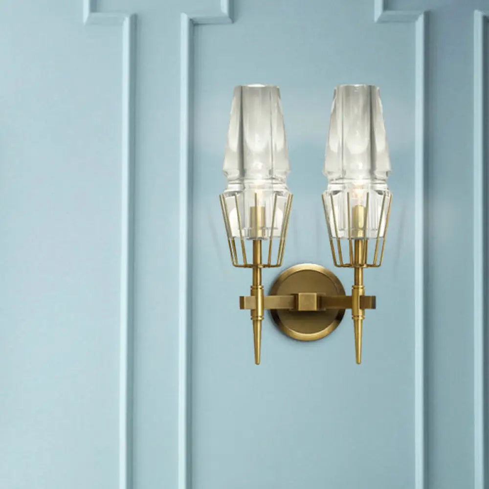 DecorBites™ Modern Clear Glass Wall Sconce – Tapered Design, Gold Finish, 1/2 Mount Lights
