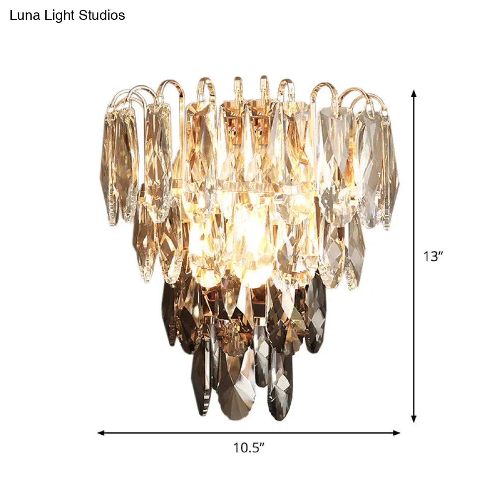 DecorBites™ Modern Crystal 3-Light Tiered Bedroom Wall Sconce, Flush Mount, Clear and Smoke Shades