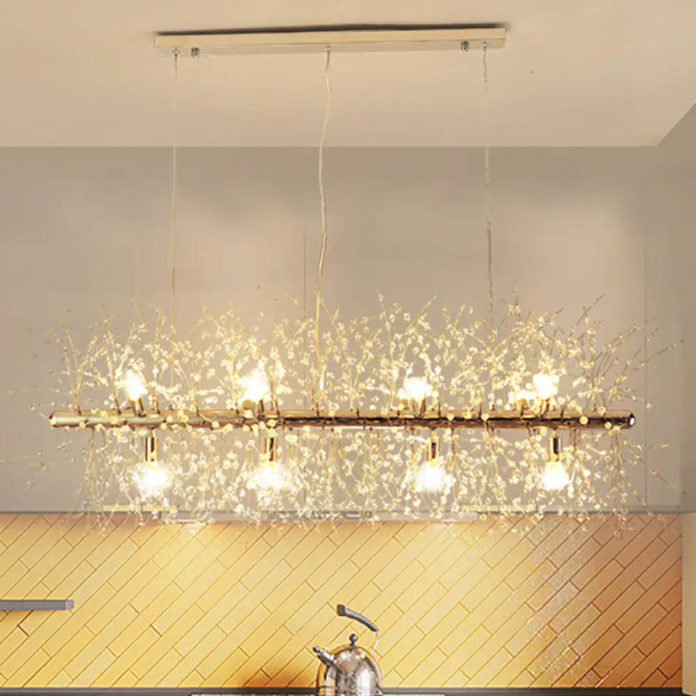 DecorBites™ Modern Crystal Flower Island Pendant Ceiling Lamp for Kitchen (9/12-Head, Chrome/Gold)