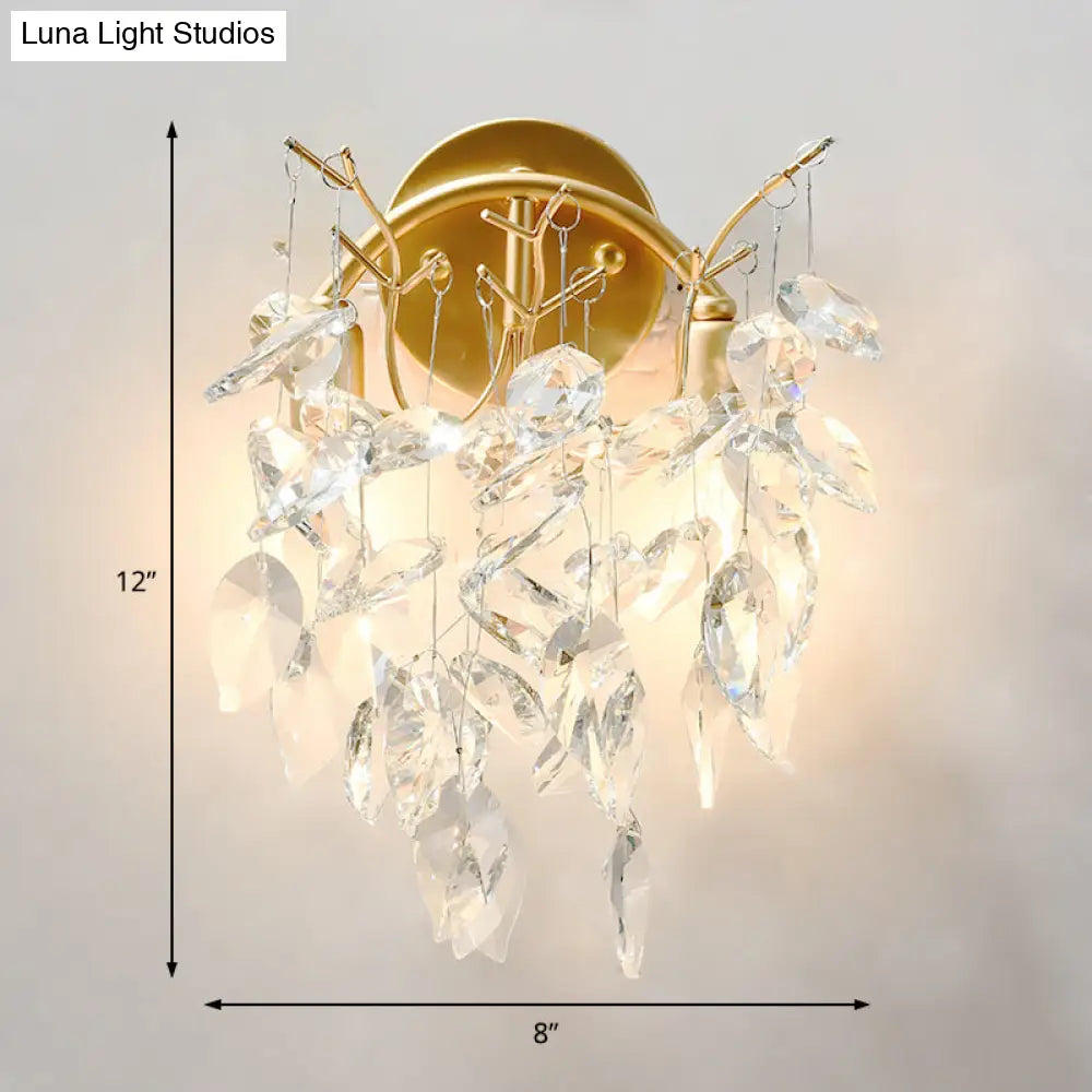 DecorBites™ Modern Crystal Wall Mount Sconce Light Fixture with Leaf Faceted Design - 4 Lights - Brass Finish