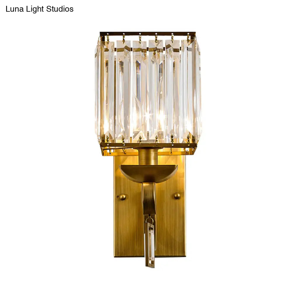 DecorBites™ Modern Cuboid Wall Light Sconce with Crystal Block, 1-Bulb Brass Fixture