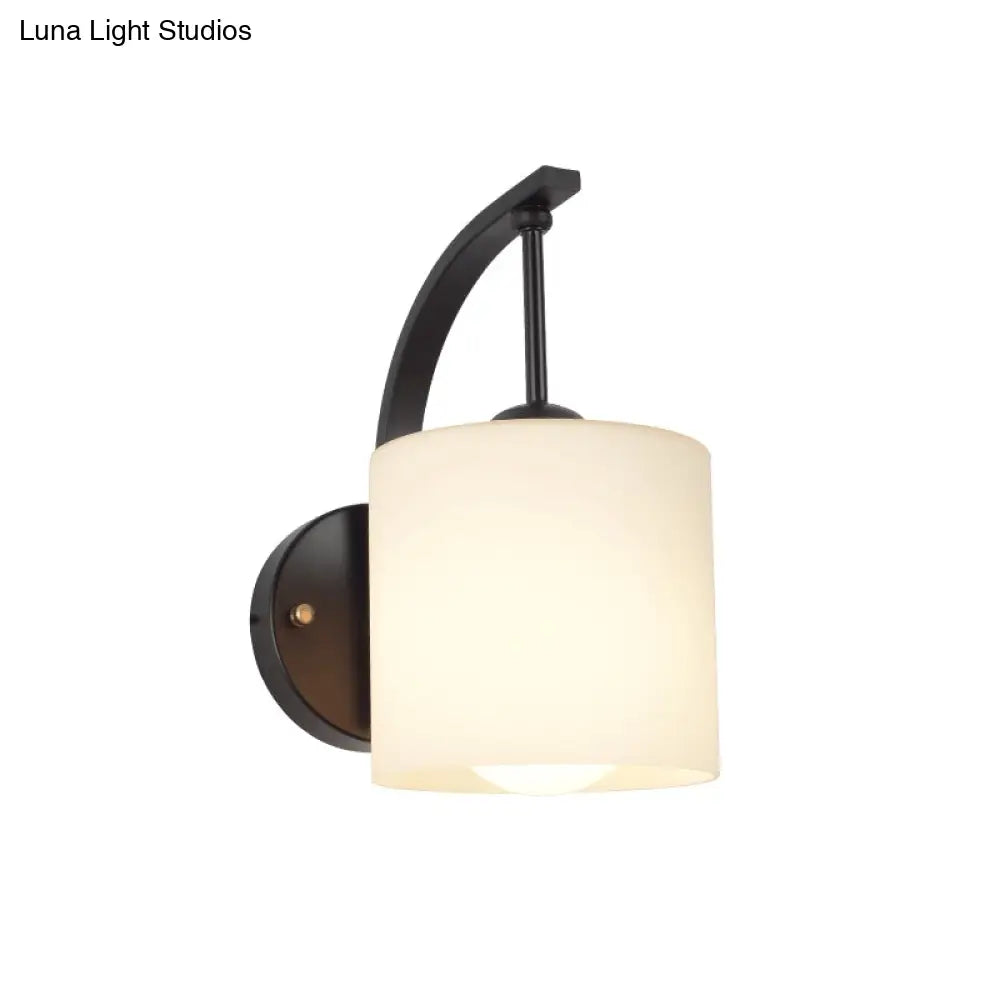 DecorBites™ Modern Cylindrical Wall Sconce with Black Finish and Opal Glass Shade