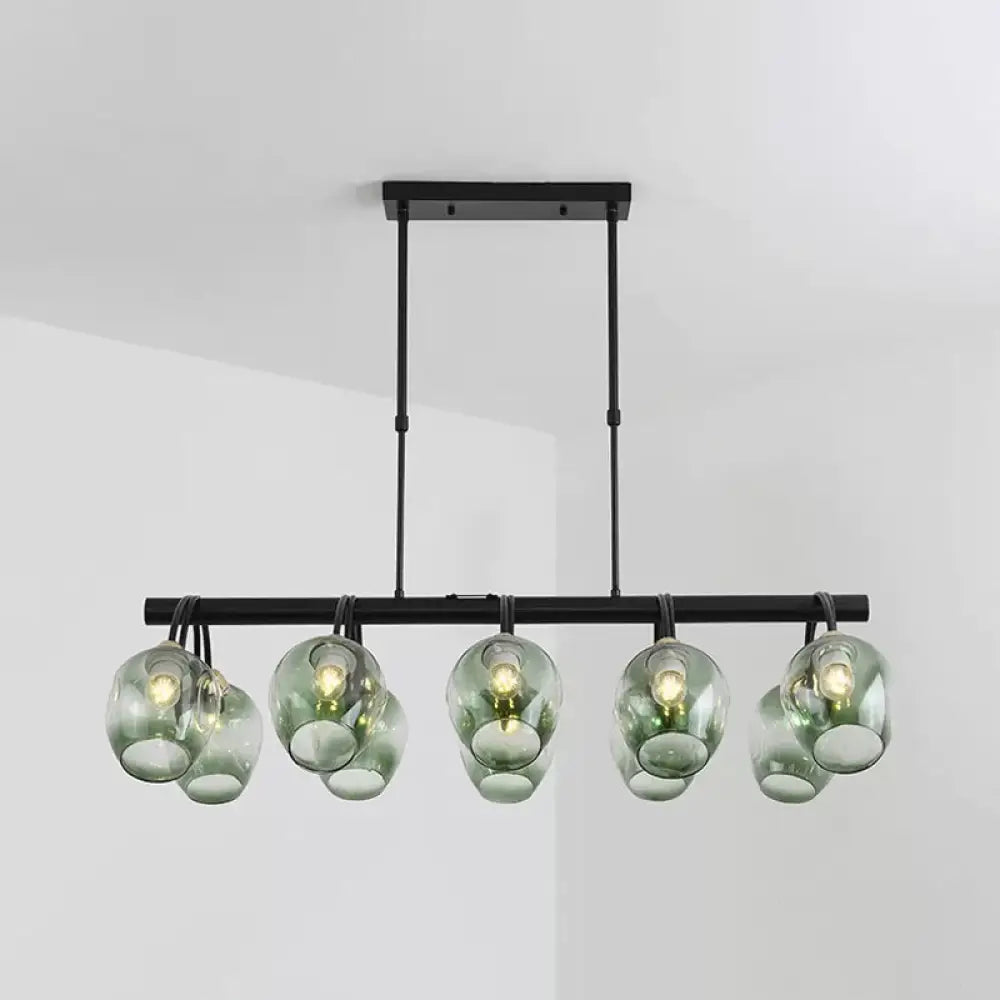 DecorBites™ Modern Dimpled Glass Wine Cup Island Light with 6/8/10-Head Black Suspended Fixture – Blue/Green Ombre